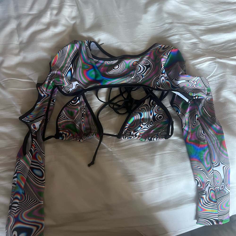 iHeartRaves Psychedelic Long Sleeve Shrug and Bikini Top